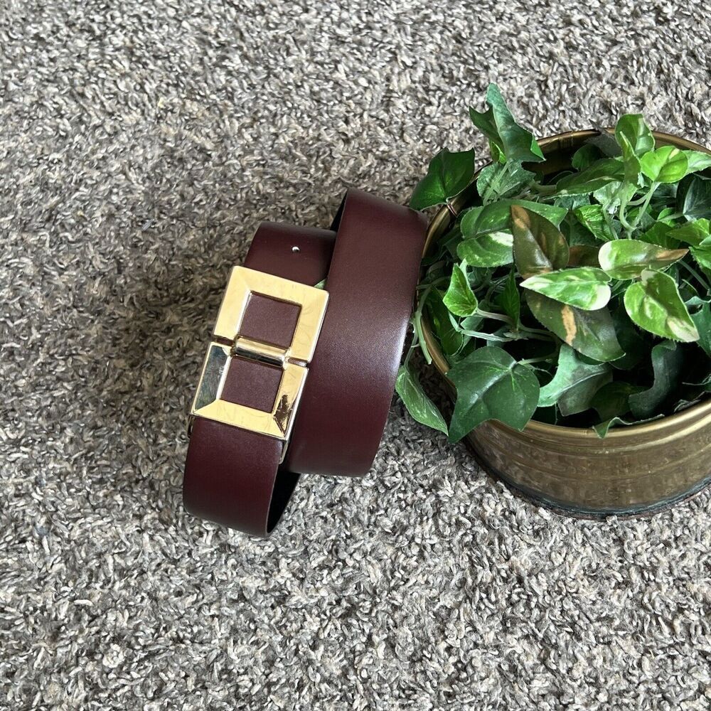 Vintage Cipriani Brown Leather Waist Belt Gold Buckle Design Small 25-32”